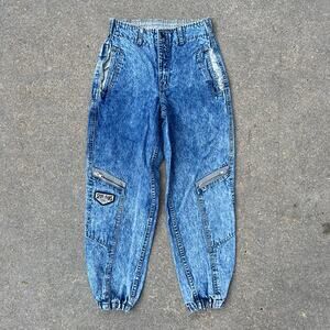 Vintage Levi’s Sport acid wash cargo taper ankle elastic waist ankle jeans